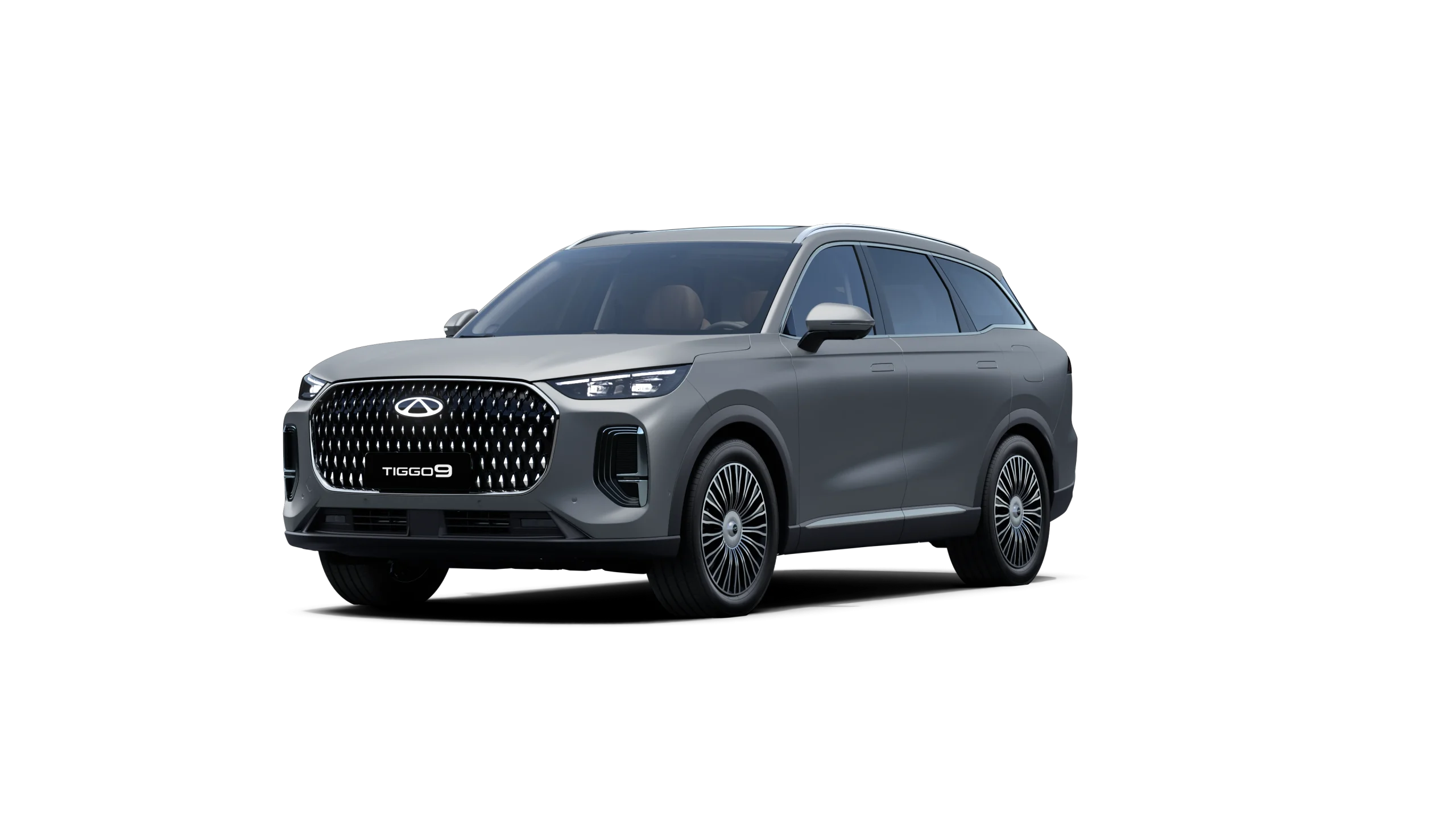 Chery Tiggo 9 — front three-quarter exterior view in grey